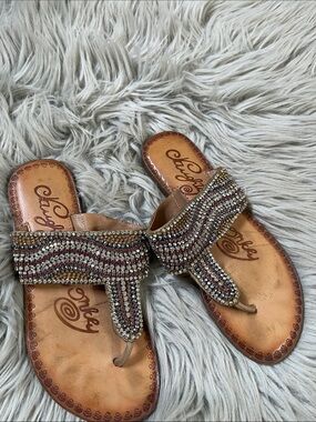 Embellished Brown Beaded Toe-Loop Sandals